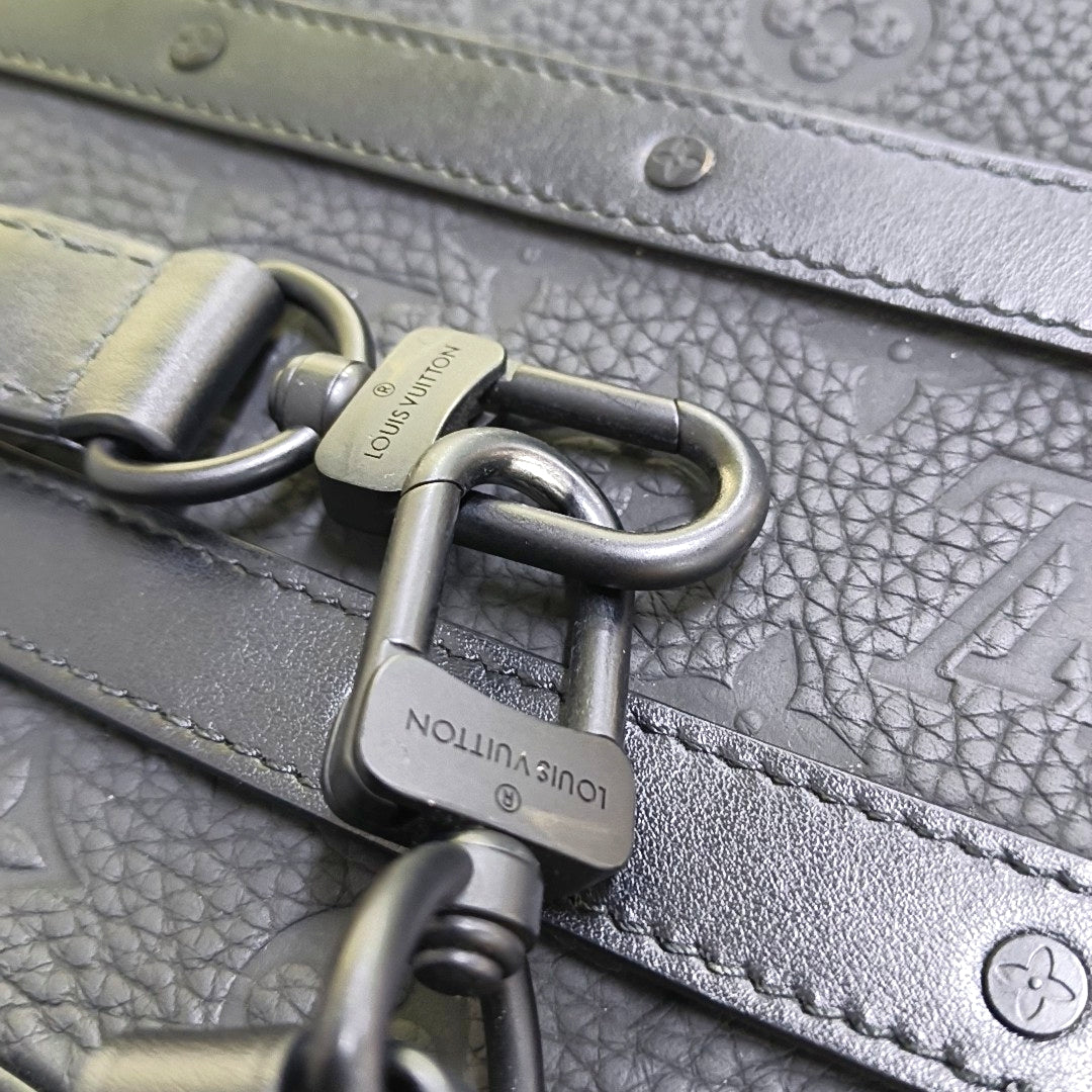 LOUIS VUITTON SOFT TRUNK Black Leather Monogram Black Crossbody Bag Single Shoulder Bag with Detachable Strap and Black Hardware-(SKU)-969594578