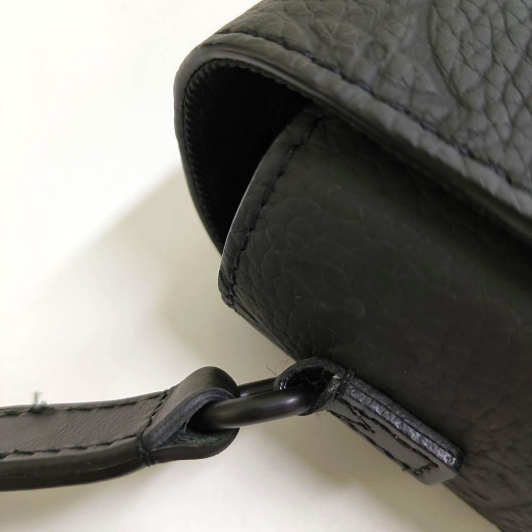 LOUIS VUITTON SOFT TRUNK Mini Black Leather Vintage Embossed Black Samurai Crossbody Shoulder Bag Black Hardware-(SKU)-964773584