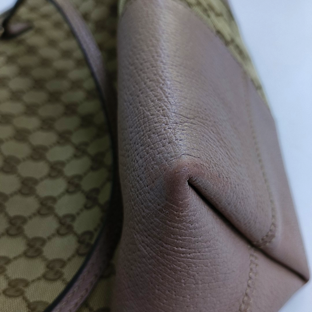 GUCCI Bree Khaki Canvas Monogram Tote Bag Single Shoulder Bag Golden hardware-(SKU)-959592766