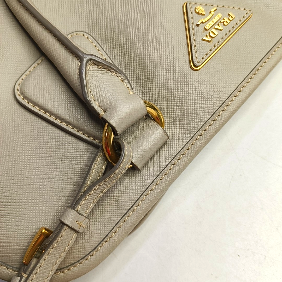 PRADA Gray cowhide single shoulder bag crossbody handbag Golden hardware Removable shoulder strap-(SKU)-959549746