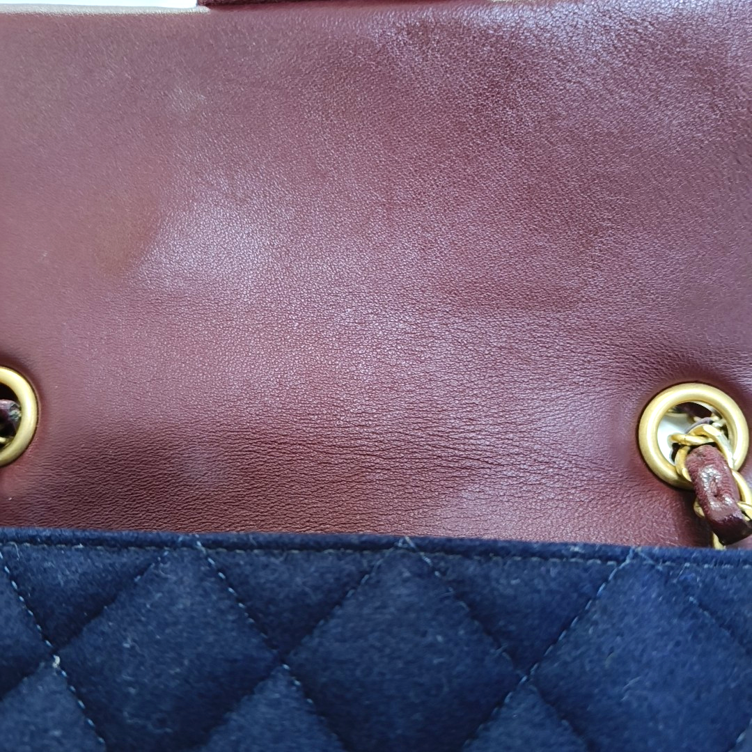 CHANEL CLASSIC FLAP Mini Deep Blue Fabric Monogram Shoulder Bag, Crossbody with Detachable Strap, Golden Hardware, 26 Clasps-(SKU)-940910640