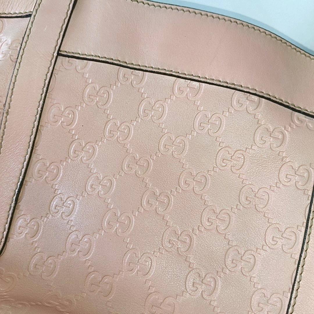 GUCCI D Gold Nude Pink Calfskin Monogrammed Tote Bag Single Shoulder Bag Golden hardware-(SKU)-13640994