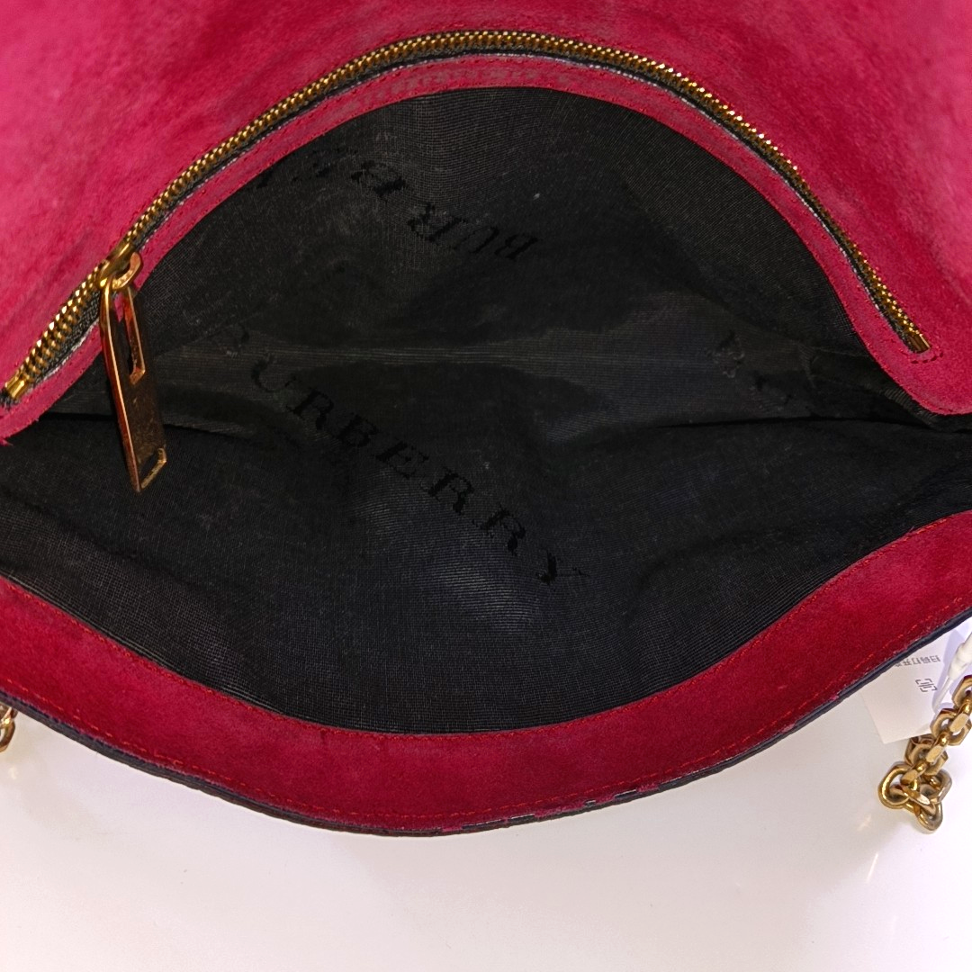 BURBERRY Mildenhall Fuchsia Leather Crossbody Shoulder Bag Handbag Golden hardware-(SKU)-956600104