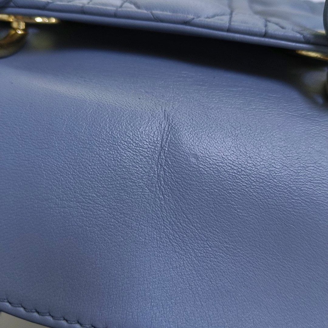 DIOR Lady Dior Small Light Blue Lamb Skin Quilted Diagonal Bag 4-Compartment Single Shoulder Bag Crossbody Handbag with Gold Hardware and Removable Shoulder Strap-(SKU)-967022715