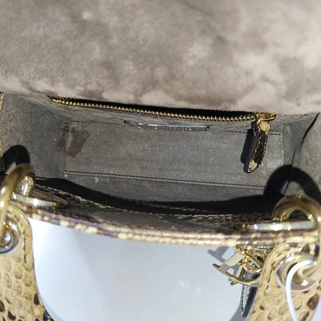 DIOR Lady Dior Mini Rose Gold Snake Skin Diana Bag Shoulder Bag Tote Bag Crossbody Bag Golden Hardware Removable Strap-(SKU)-968868076
