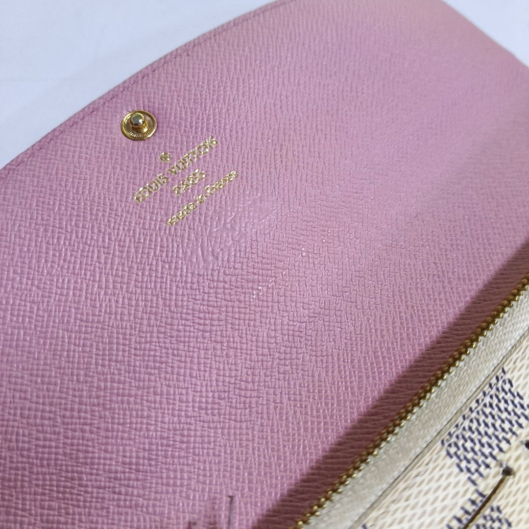 LOUIS VUITTON EMILIE White Coated Canvas Checkered Wallet Golden hardware-(SKU)-954698850
