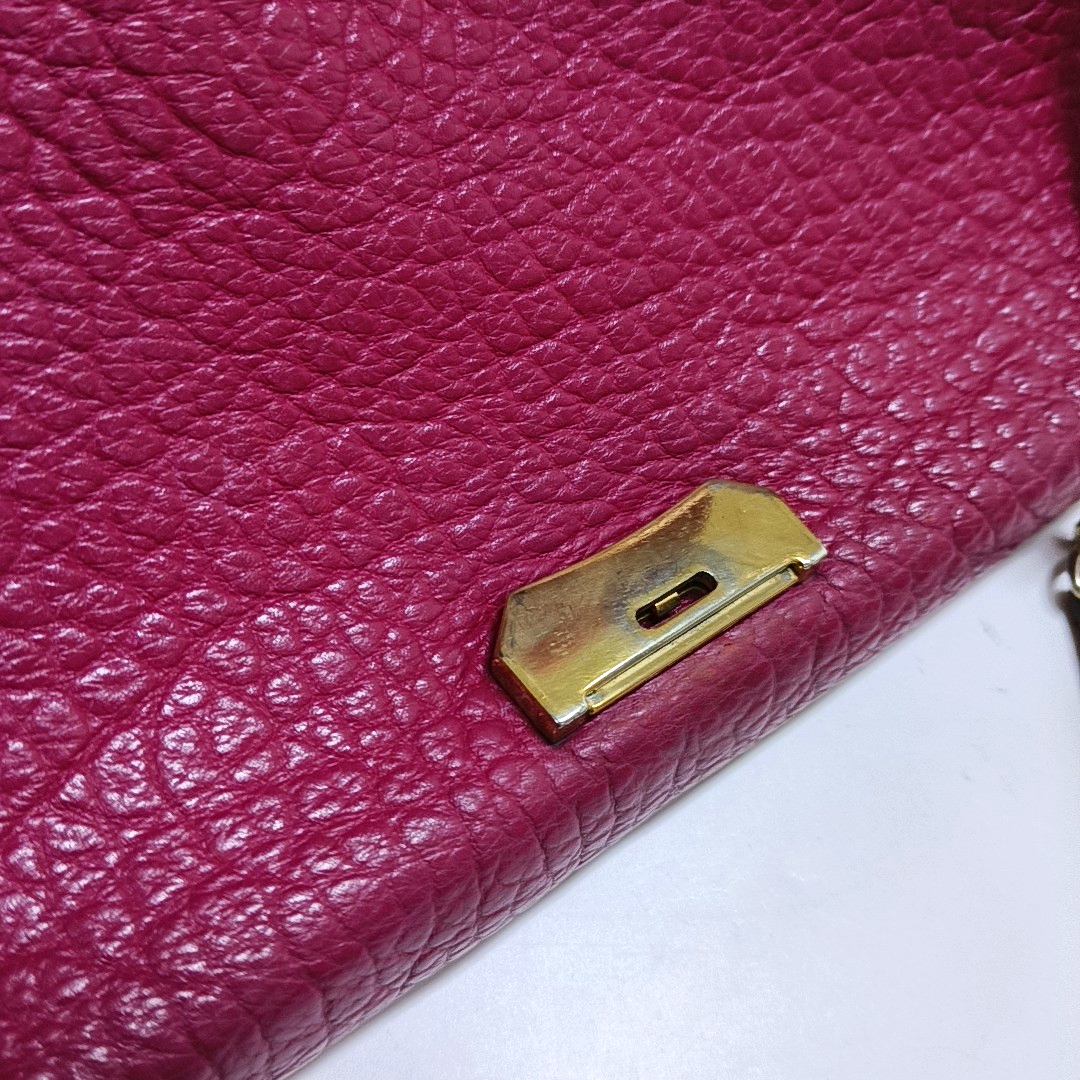 BURBERRY Mildenhall Fuchsia Leather Crossbody Shoulder Bag Handbag Golden hardware-(SKU)-956600104