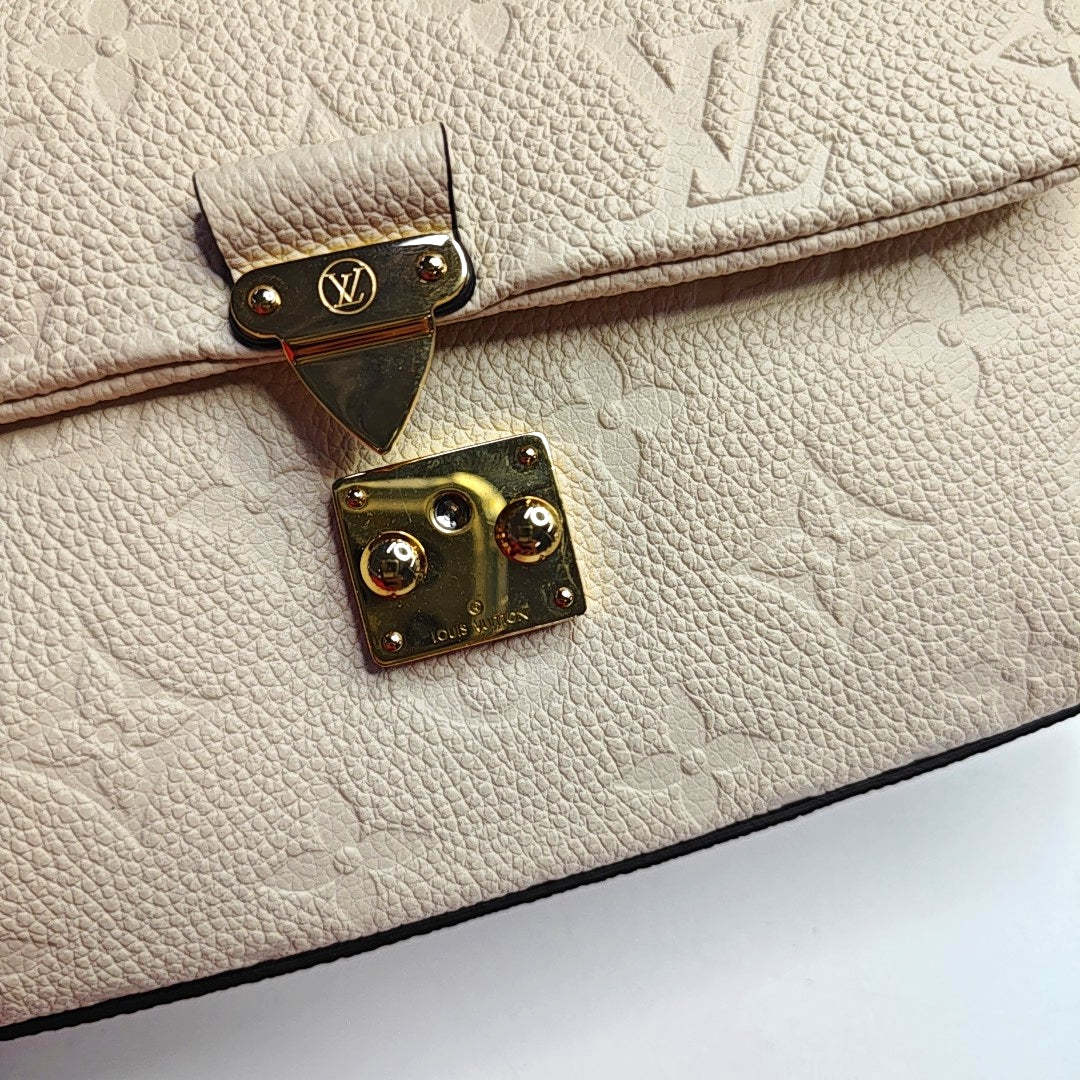 LOUIS VUITTON MADELEIN Nano White Leather Monogram Embossed Shoulder Bag Tote Bag Crossbody Bag Golden Hardware Removable Shoulder Strap Accessories Included-(SKU)-966288276