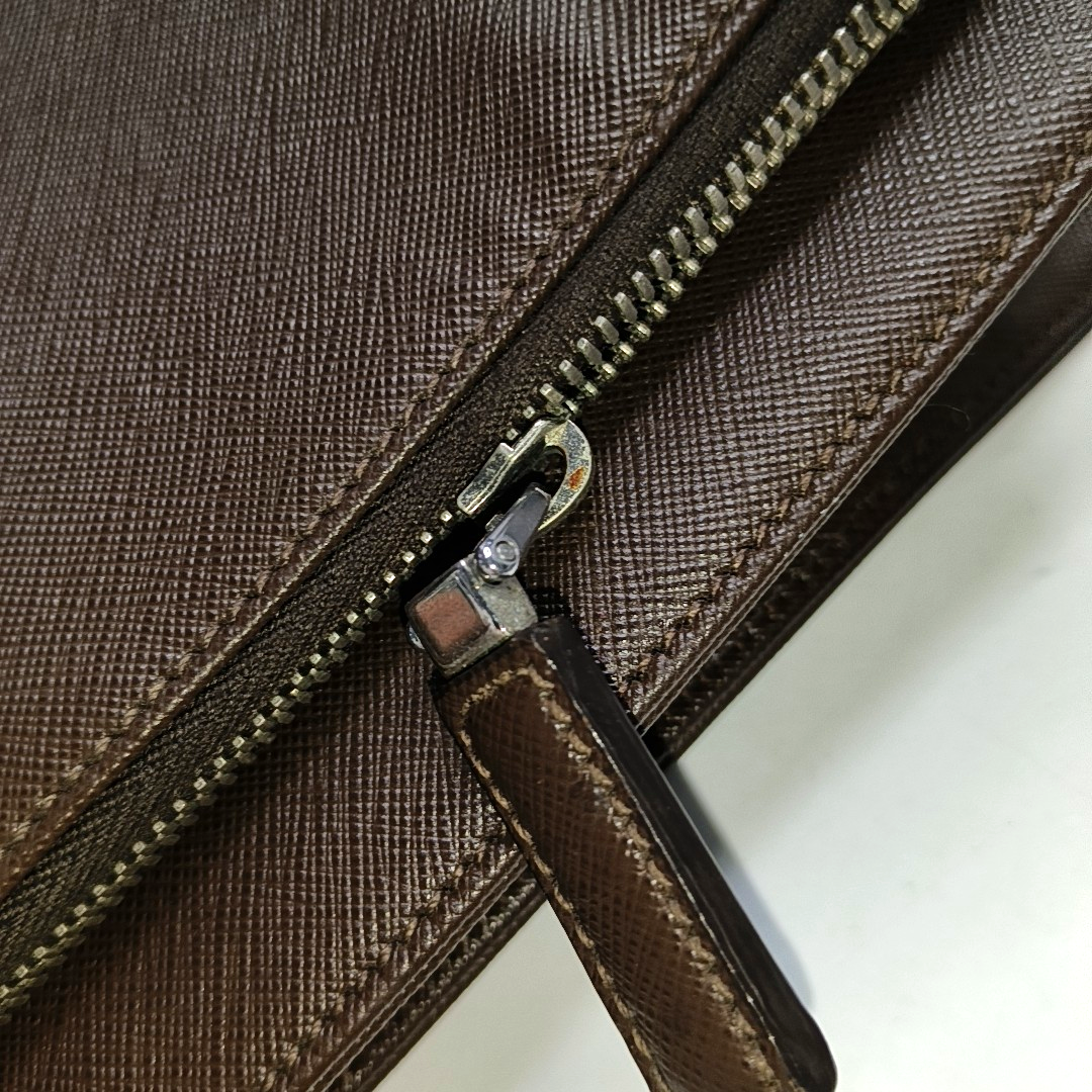 PRADA Dark Brown Cowhide Logo Crosshatch Handbag Silver Hardware-(SKU)-953376928