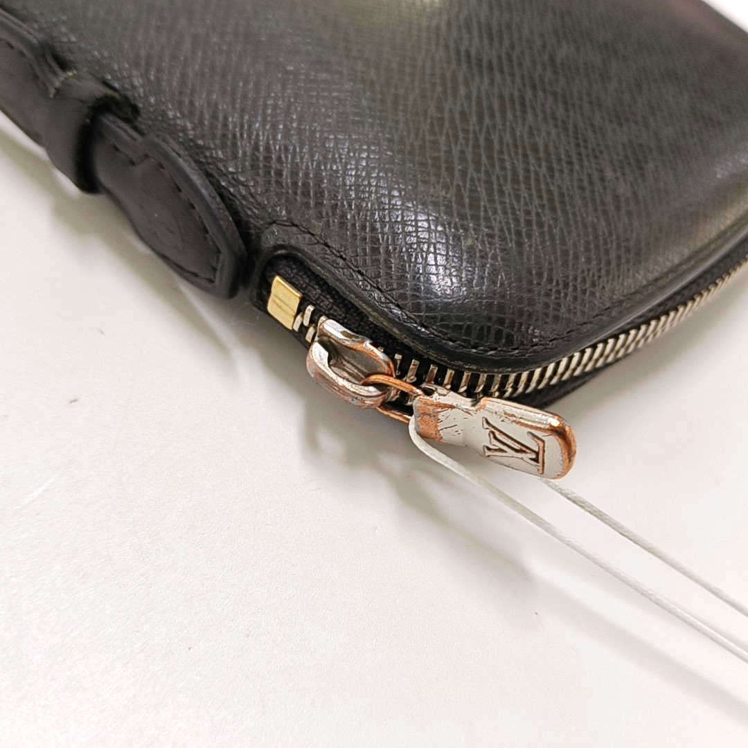 LOUIS VUITTON ATOLL Black Leather Clutch Handbag Silver Hardware-(SKU)-955895413