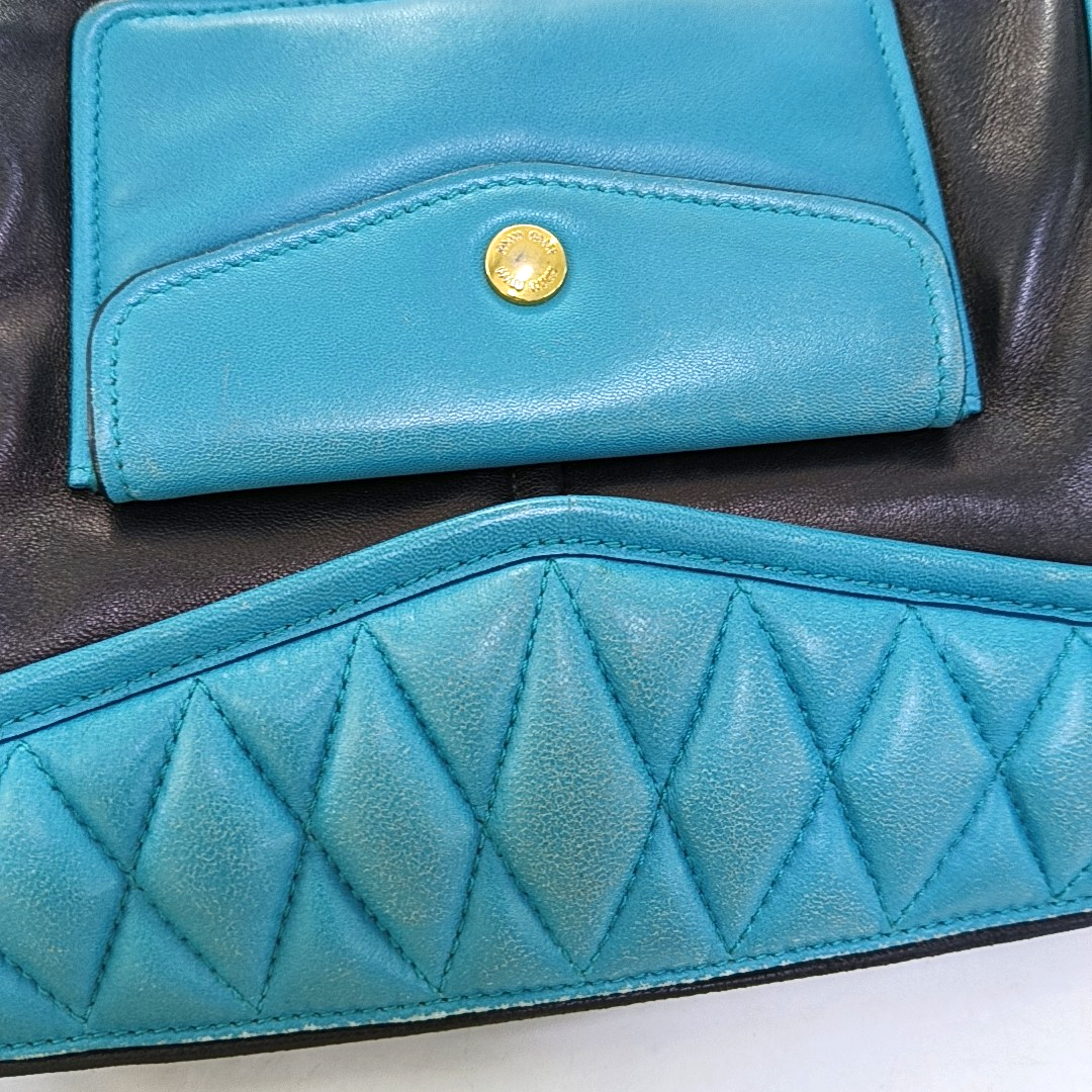 Miu Miu Teal Green Lamb Leather Quilted Shoulder and Crossbody Bag Golden hardware-(SKU)-960406389