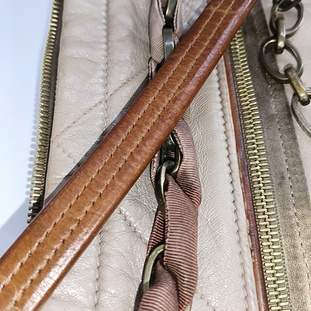 LANVIN Grey Leather Quilted Single Shoulder Bag Gold Brown Hardware-(SKU)-14232379