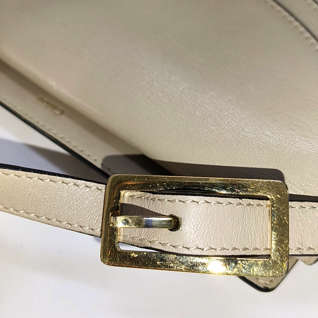 Chloé Georgia Light Gray Cowhide Crossbody Bag Golden hardware Removable shoulder strap-(SKU)-14414002