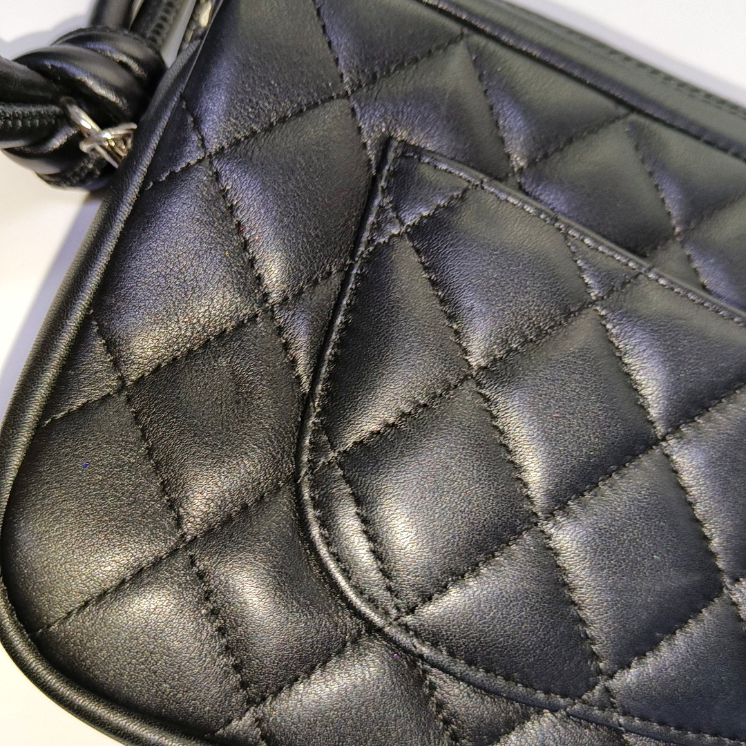 CHANEL CAMBON Small Black Calfskin Quilted Handbag Single Shoulder Bag Handbag Silver Hardware 10 Clasp-(SKU)-963757249