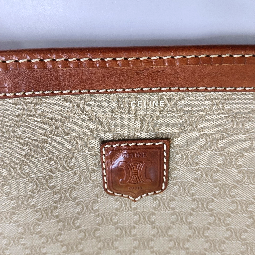 CELINE MACADAM CLUTCHES Khaki Coated Canvas Triumph Clutch Golden hardware-(SKU)-946907991