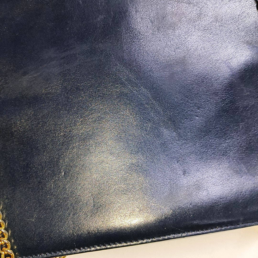 FERRAGAMO Dark Blue Cowhide Embossed Crossbody Bag Single Shoulder Bag Handbag Golden hardware-(SKU)-940146555
