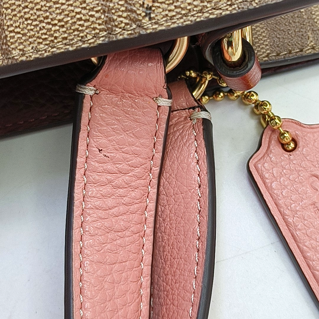 COACH DEMPSEY 22 Khaki Coated Canvas Monogrammed Jacquard Single Shoulder Bag Crossbody Tote Golden hardware Removable shoulder strap-(SKU)-952095705