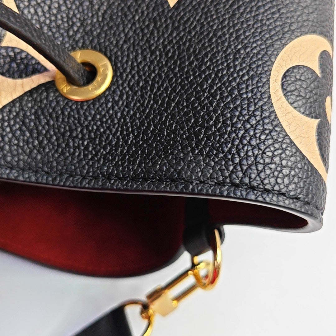 LOUIS VUITTON NÉONOÉ Medium Black Leather Monogram Crinkle Bucket Bag Shoulder Bag Tote Crossbody Bag with Gold Hardware and Removable Strap-(SKU)-968406852