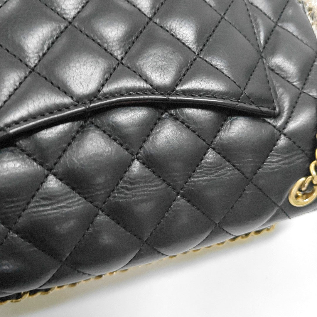 CHANEL CLASSIC FLAP Mini Black Leather Grained Quilted Crossbody Bag Single Shoulder Bag with Gold Hardware 24 opening-(SKU)-966396752