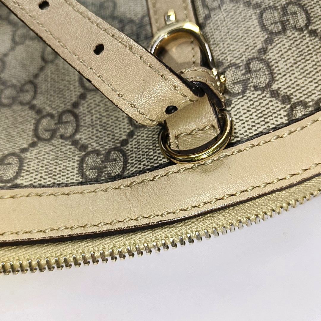 GUCCI Small size Khaki Coated Canvas Monogrammed Single Shoulder Bag Tote Golden hardware Removable shoulder strap-(SKU)-942536212