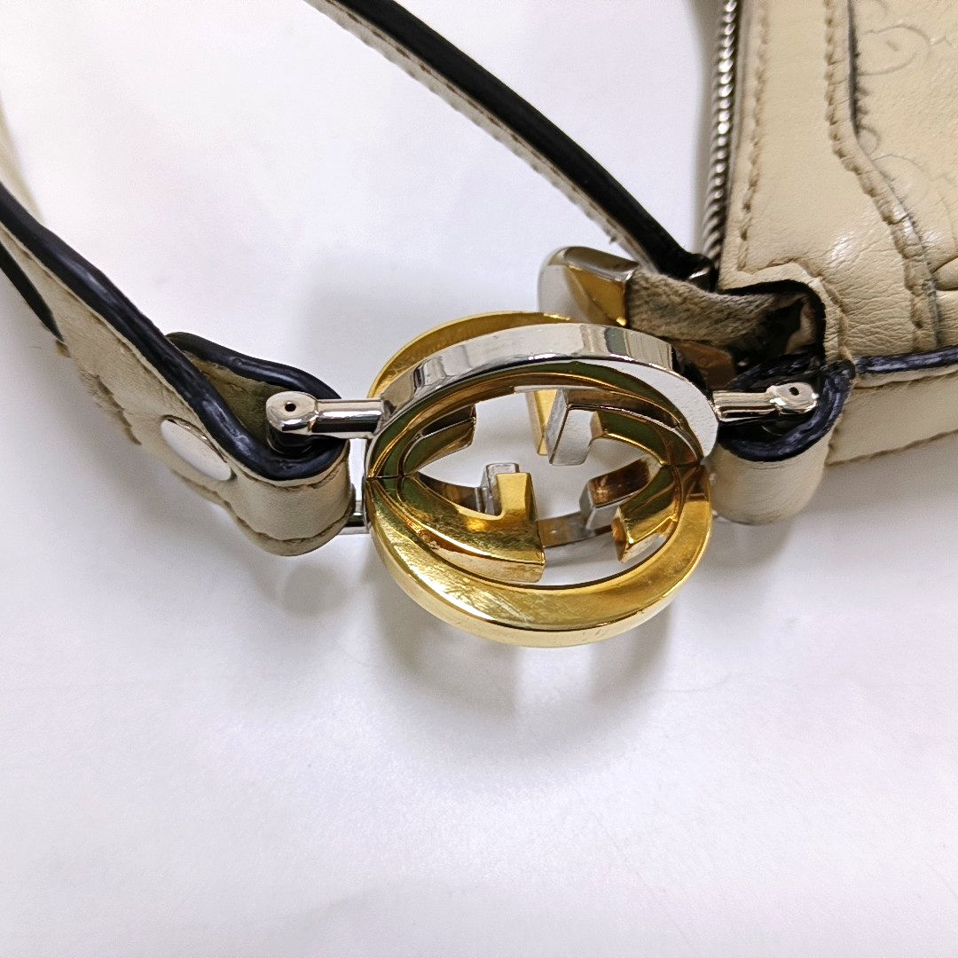 GUCCI Beige Cowhide Monogrammed Tote Handbag Single Shoulder Bag Golden hardware-(SKU)-959591778