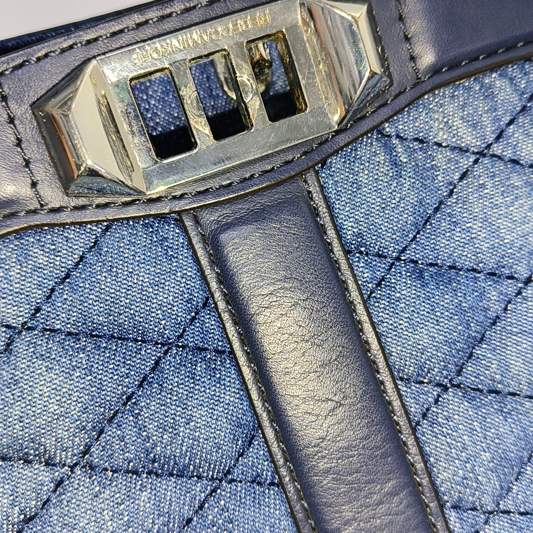 REBECCA MINKOFF Love Blue Leather Quilted Crossbody Shoulder Bag Silver Hardware Removable shoulder strap-(SKU)-935256758