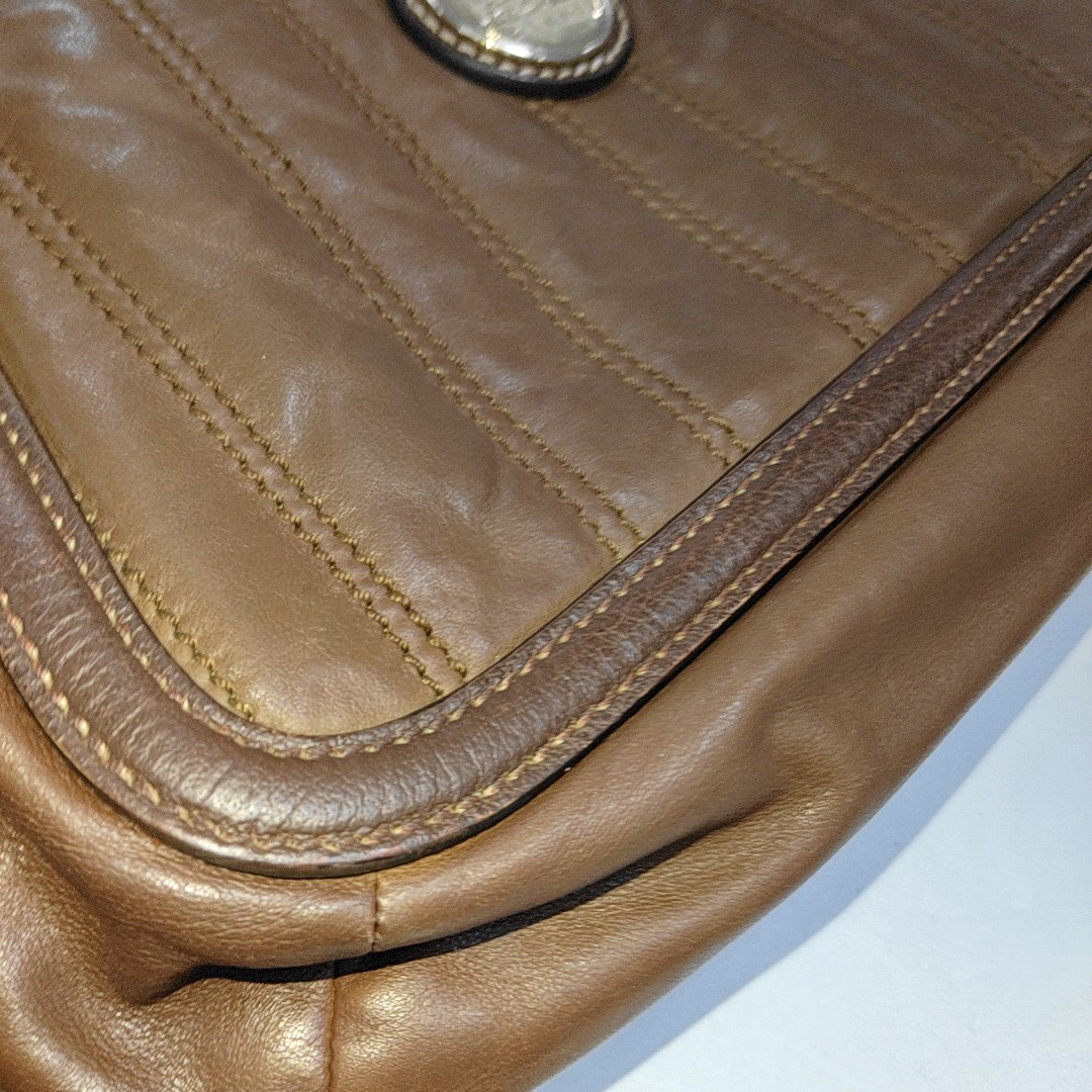 CELINE BOOGIE Brown Leather Quilted Single Shoulder Bag Crossbody Golden hardware-(SKU)-14448412