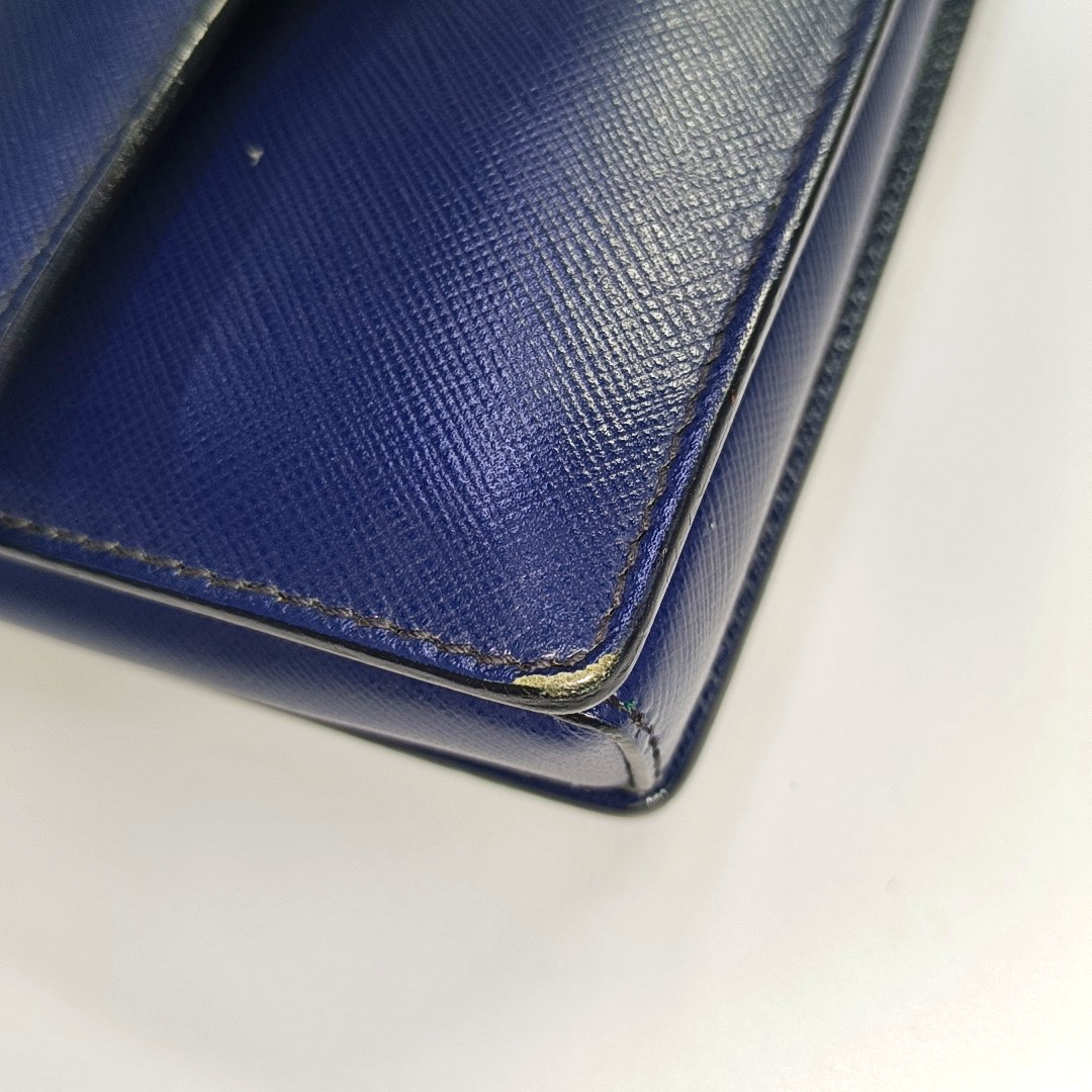 FERRAGAMO Ginny Blue Cowhide Crackle Crossbody Shoulder Bag Golden hardware-(SKU)-932733339