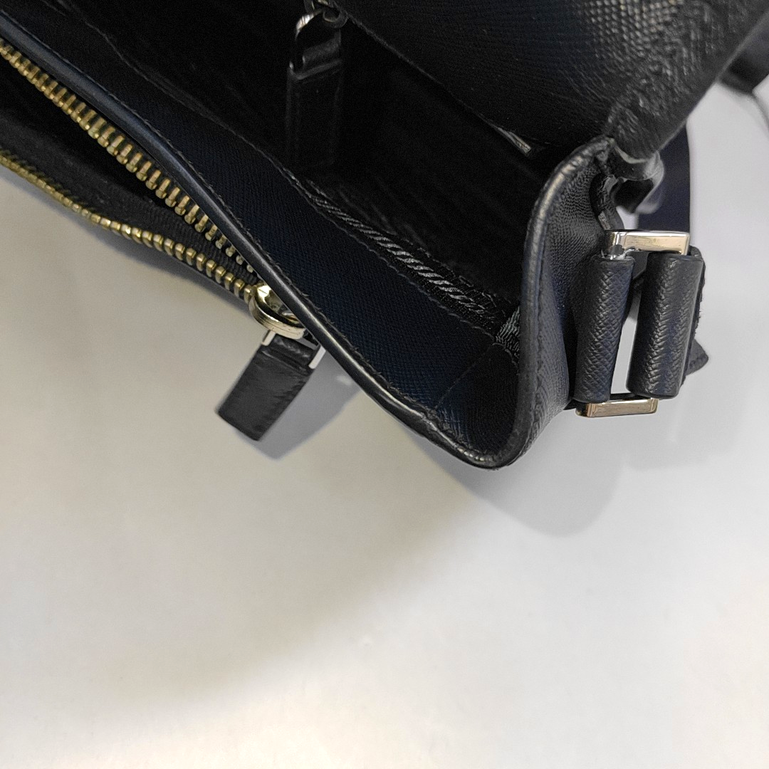 PRADA Dark Blue Cowhide Cross Grain Crossbody Bag Single Shoulder Bag Silver Hardware-(SKU)-949542016
