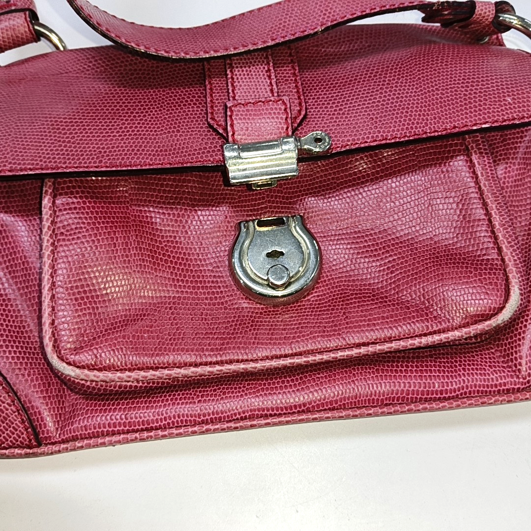 BURBERRY Red Cowhide Embossed Shoulder Bag Tote Silver Hardware-(SKU)-928563763