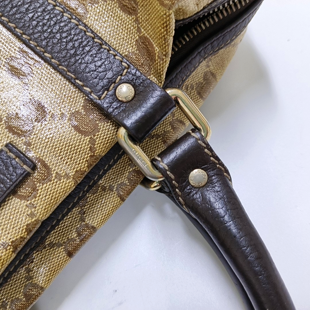 GUCCI Joy Khaki Coated Canvas Old Flower Tote Bag Golden hardware-(SKU)-954415041