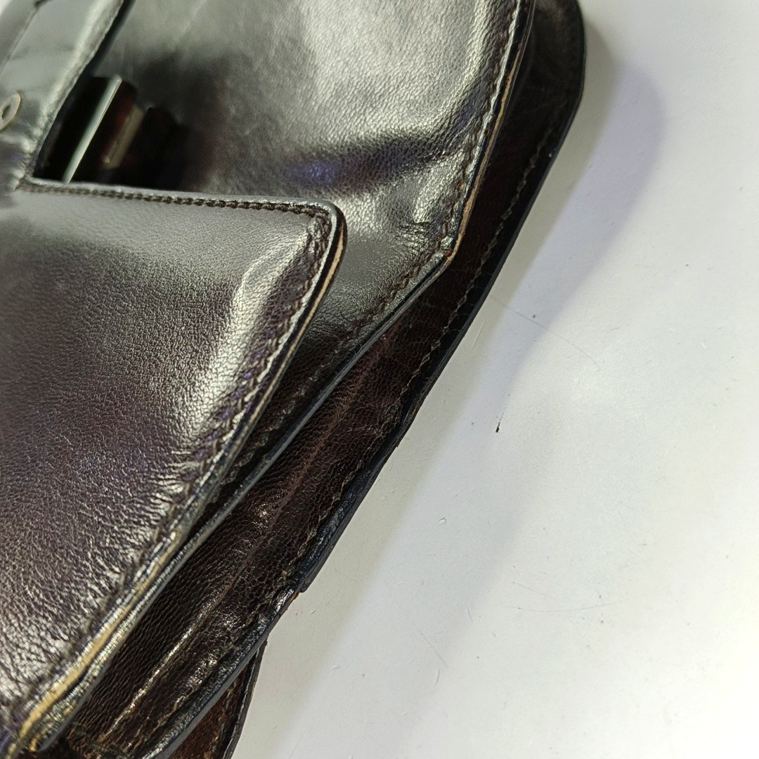 PRADA Dark Brown Leather Handbag Brown Hardware-(SKU)-954064287