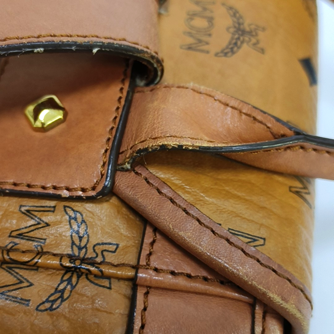 MCM Cognac Coated Canvas Monogrammed Backpack Golden hardware-(SKU)-951930001