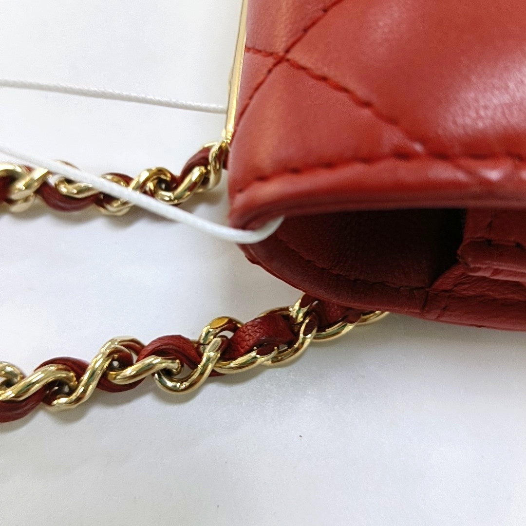 CHANEL WOC Red Lamb Skin Quilted Shoulder Bag Crossbody Bag Golden Hardware 22 Clasp-(SKU)-969580158