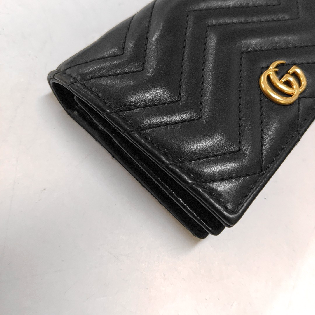 GUCCI GG Marmont Black Calf Leather Quilted wavy pattern Wallet Golden hardware-(SKU)-952595982