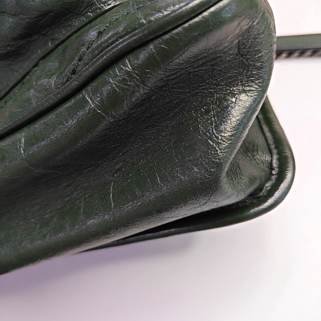 YSL NIKI Medium Size Dark Green Calf Leather V-Stitch Crinkle Single Shoulder Bag Crossbody Bag Black Hardware-(SKU)-961734723