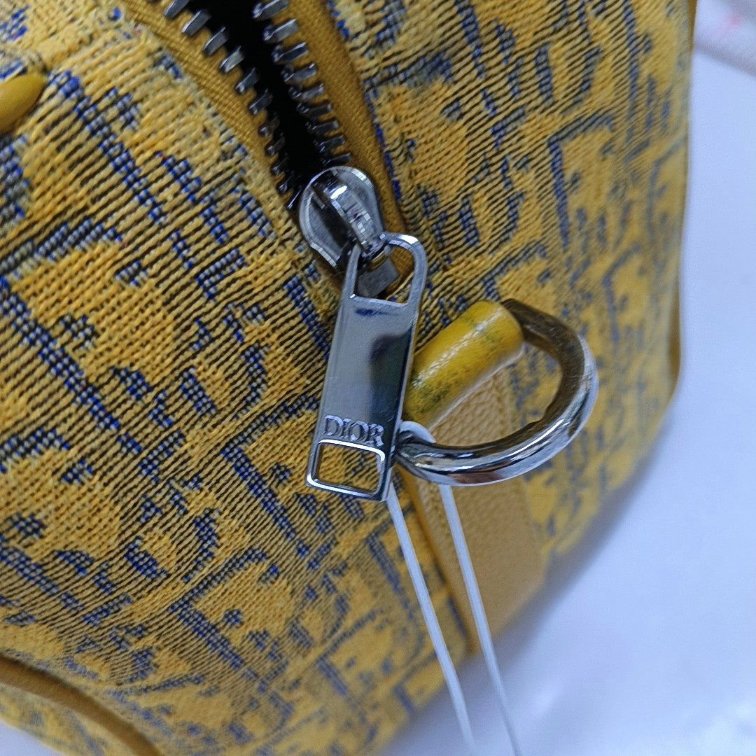 DIOR Lingot Yellow Canvas Monogram Boston Bag Crossbody Shoulder Bag Tote Bag-(SKU)-969531288