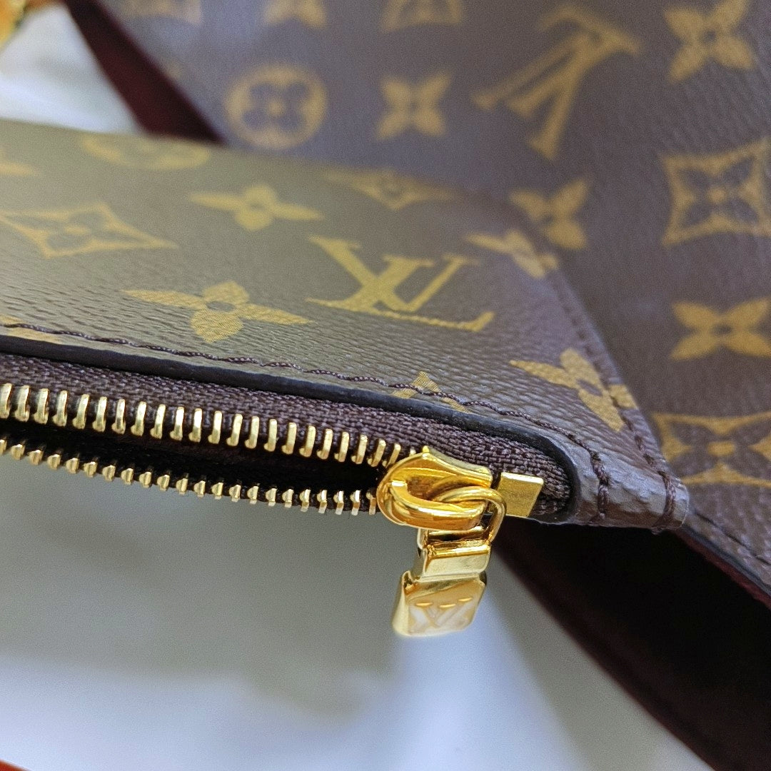 LOUIS VUITTON ALL IN Small Size Brown Coated Canvas Monogram Crossbody Shoulder Bag with Gold Hardware Removable Shoulder Strap-(SKU)-968721073