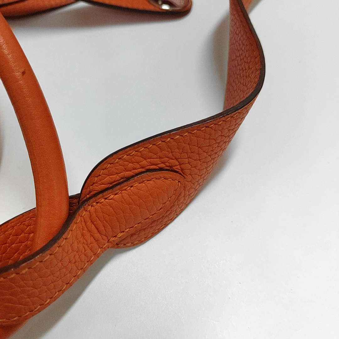 HERMÈS Lindy 34 Hermes Orange Clemence Leather Lindy Bag Crossbody Bag Handbag Silver Hardware X Engraving-(SKU)-955680085