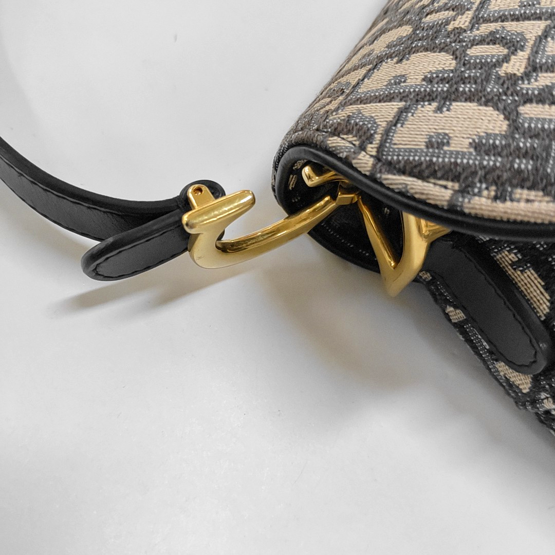 DIOR Saddle Small Size Blue Canvas Monogrammed Saddle Bag Shoulder Bag Tote Bag Golden Hardware-(SKU)-962210262