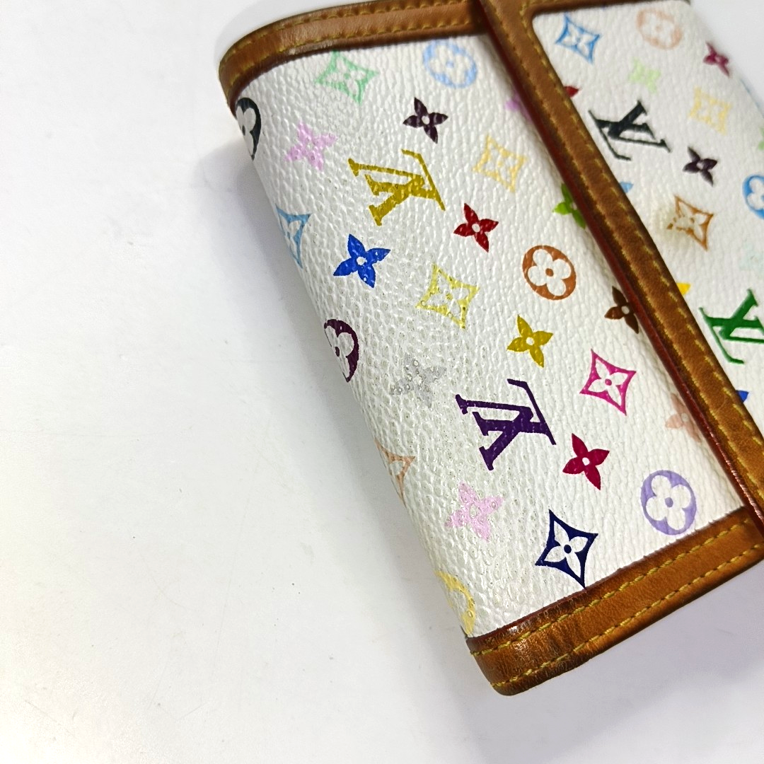 LOUIS VUITTON INTERNATIONAL White Tricolor Coated Canvas Monogrammed Wallet Golden hardware-(SKU)-956534892