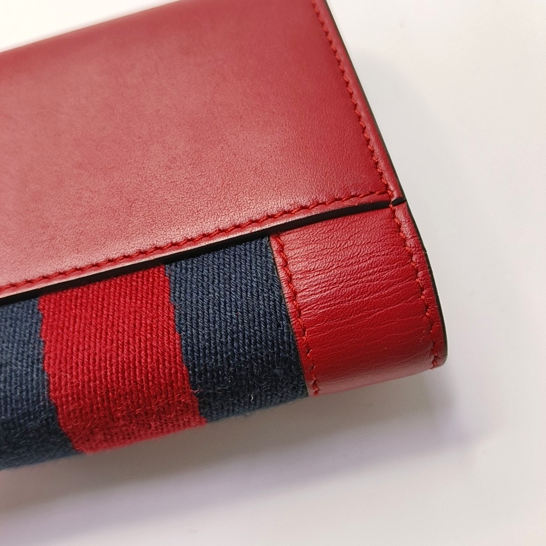 GUCCI Sylvie Red Leather Striped Strap Serb Wallet Golden hardware-(SKU)-946899209