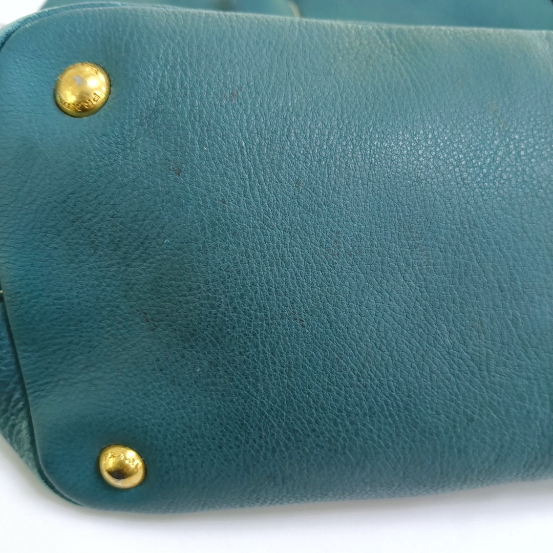 PRADA Bauletto Saffiano Teal Green Leather Handbag Golden hardware-(SKU)-947004681