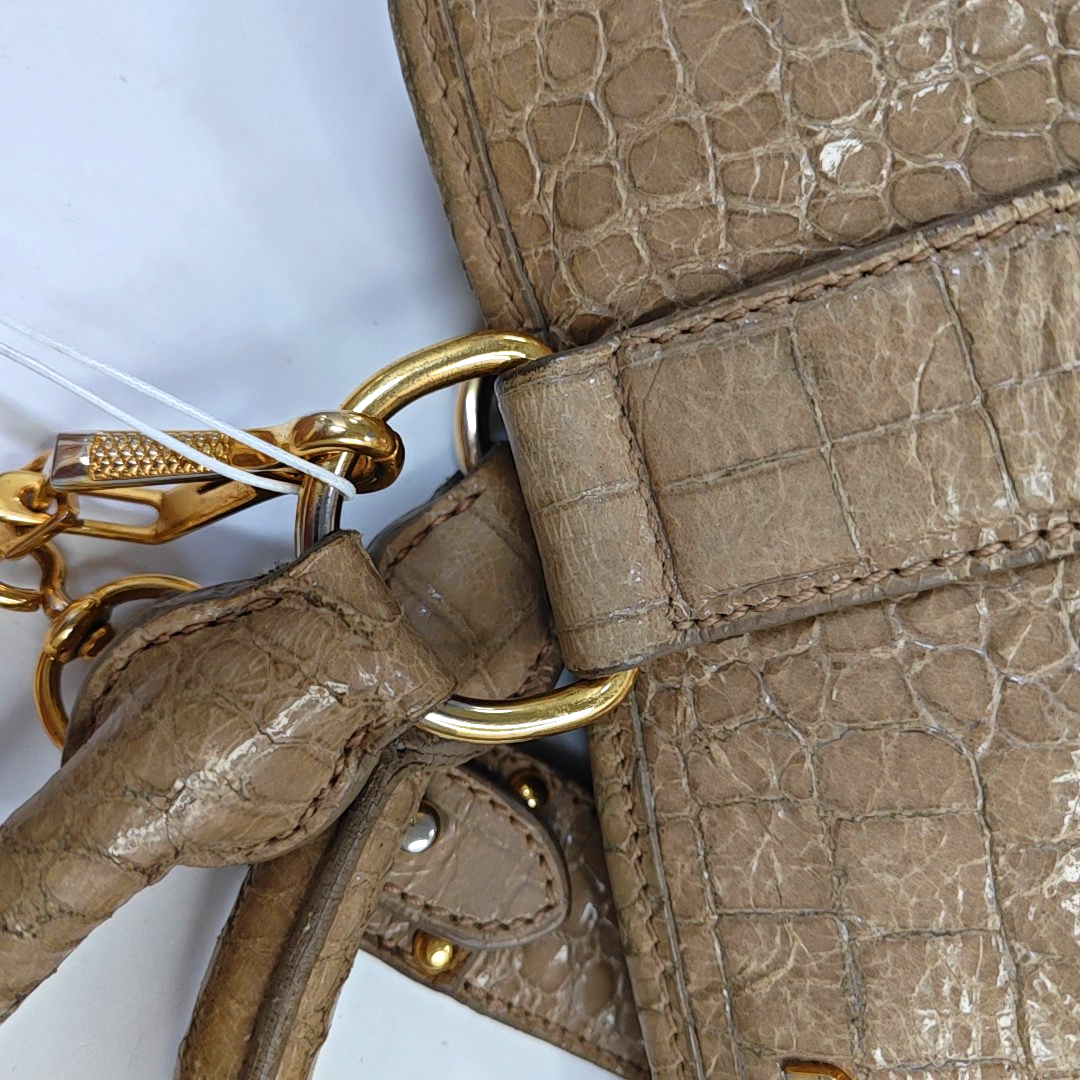 Miu Miu Tote bag Khaki Cowhide Crocodile Pattern Single Shoulder Bag Tote Bag Crossbody Golden hardware Removable shoulder strap-(SKU)-947097579