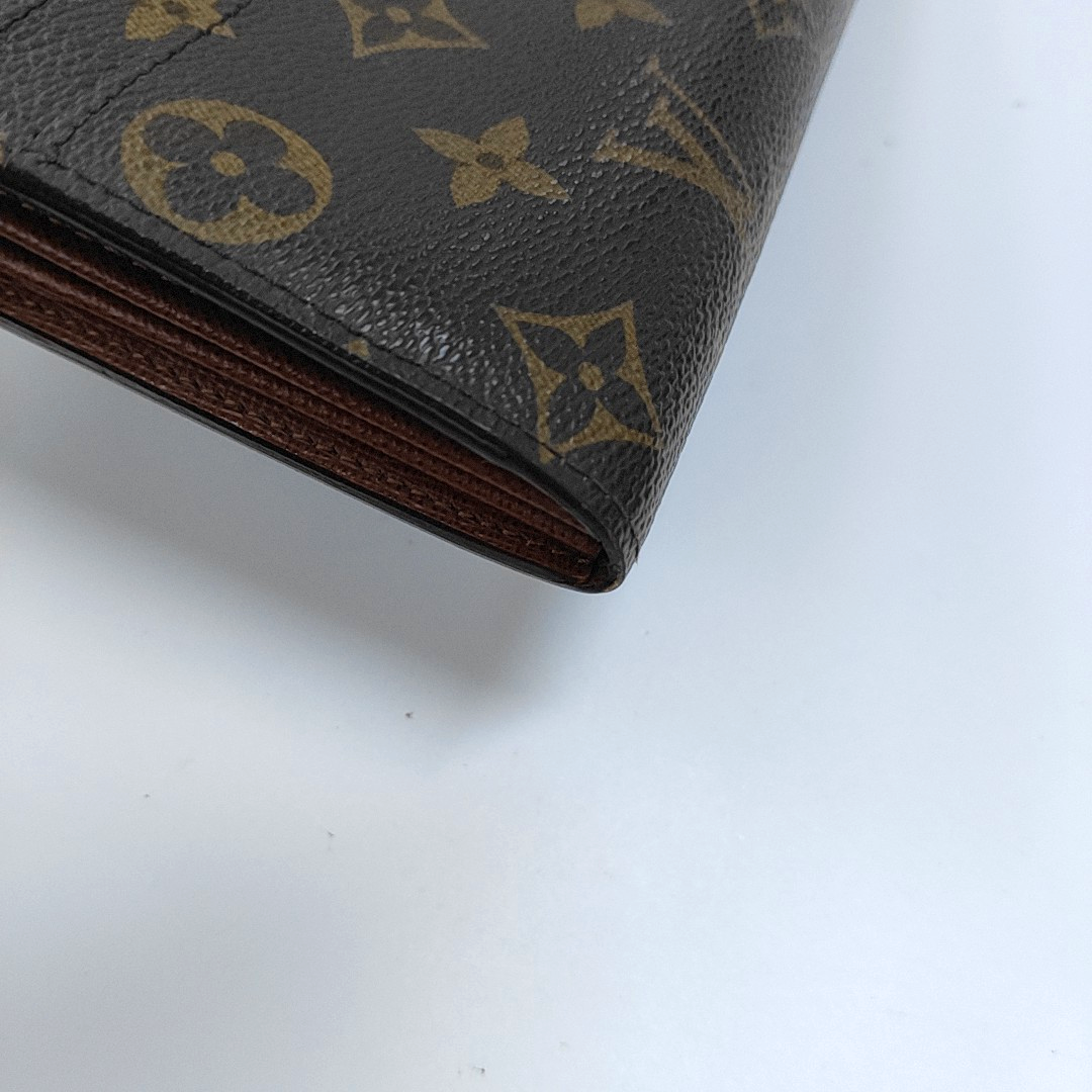 LOUIS VUITTON PORTE MONNAIE Brown coated canvas vintage wallet Golden hardware-(SKU)-956342915