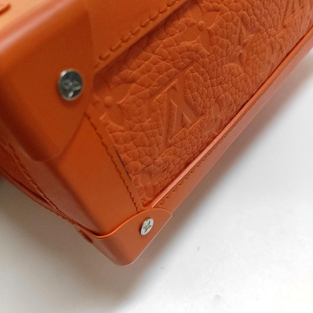 LOUIS VUITTON SOFT TRUNK Orange Leather Monogram Damier Ebene Shoulder Bag Tote Bag Crossbody Silver Hardware Removable Shoulder Strap-(SKU)-966422103