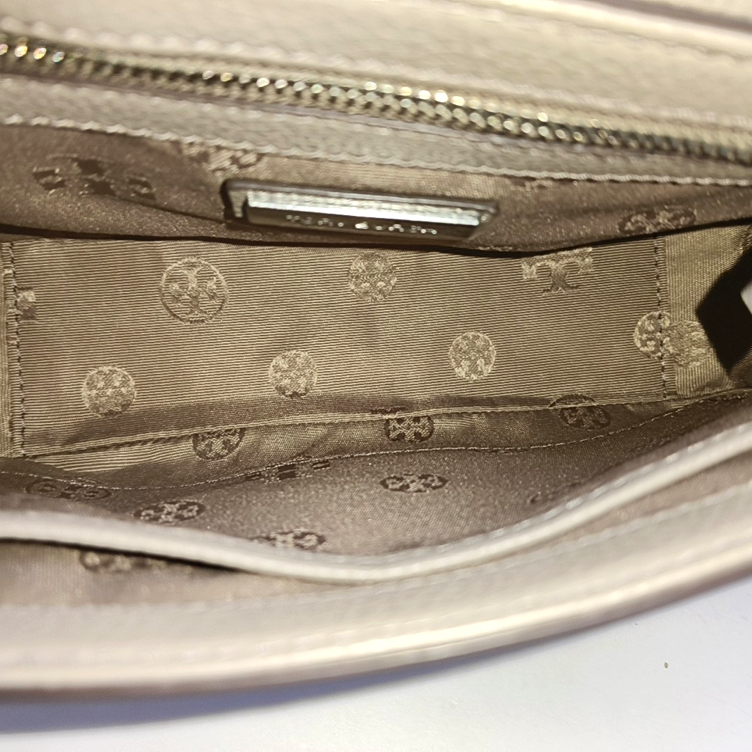 TORY BURCH Britten Gray cowhide embossed crossbody bag, shoulder bag Silver Hardware-(SKU)-943475840
