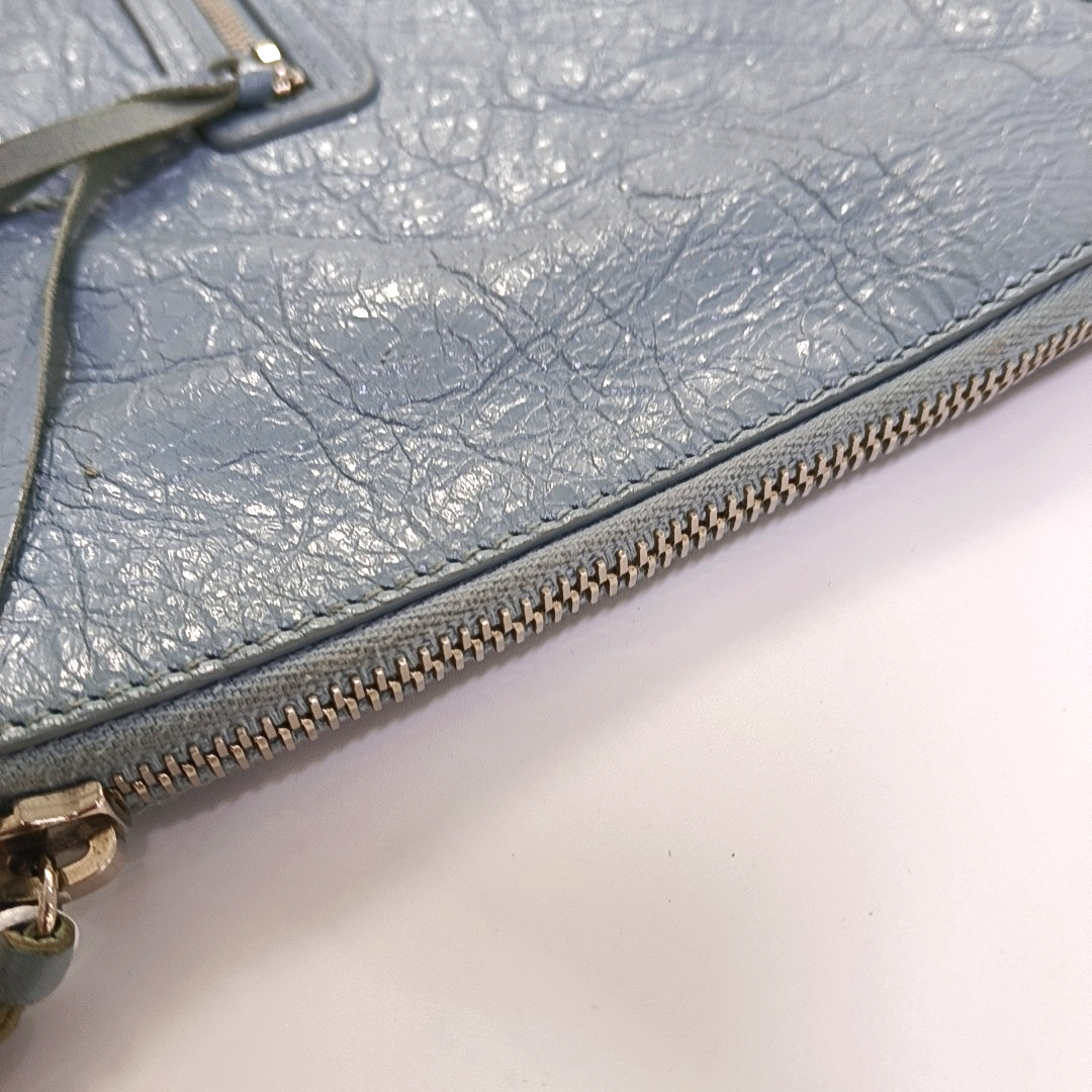 BALENCIAGA Classic City Light blue sheepskin studded biker bag, handbag Silver Hardware-(SKU)-960786182