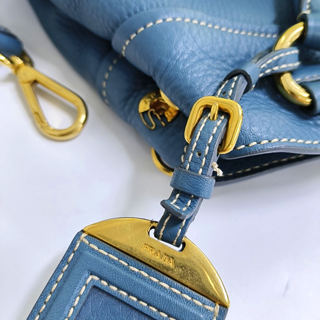 PRADA Tote bag Blue Cowhide Logo Shoulder Bag Handbag Golden hardware Removable shoulder strap-(SKU)-957689174