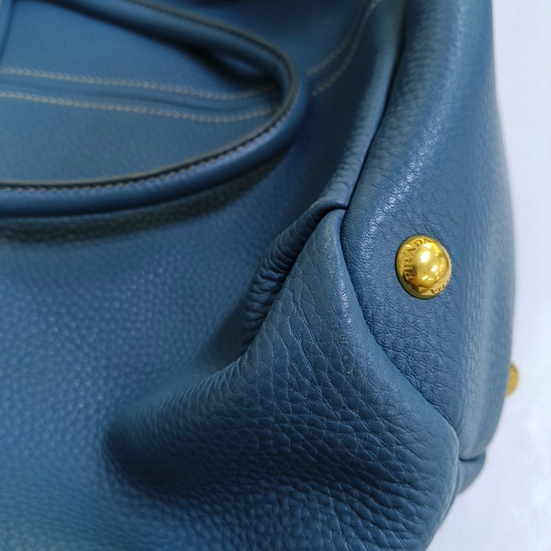 PRADA Tote bag Blue Cowhide Logo Shoulder Bag Handbag Golden hardware Removable shoulder strap-(SKU)-957689174